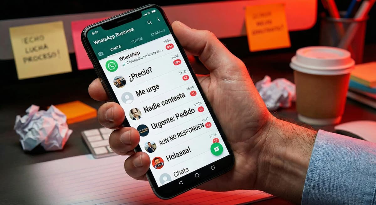 Emprendedor estresado por mensajes sin responder